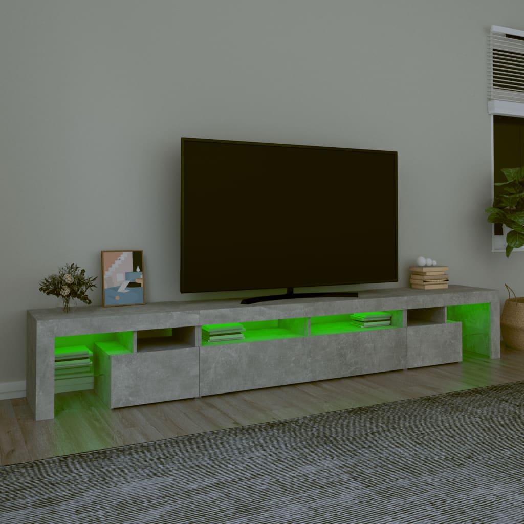 Móvel de TV Phila com Luzes LED 260 cm - Cinzento Cimento - Design Moderno