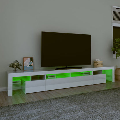 Móvel de TV com luzes LED 260x36,5x40 cm branco brilhante