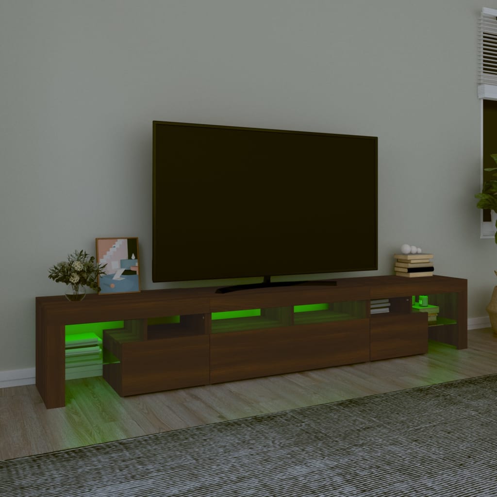 Móvel de TV com luzes LED 230x36,5x40 cm cor carvalho castanho