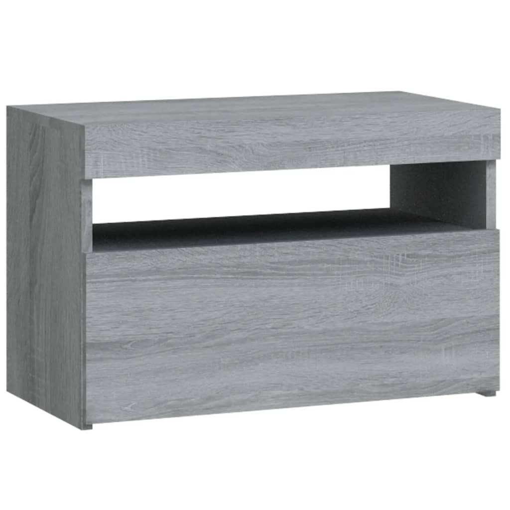 Mesa de cabeceira c/ LEDs 60x35x40 cm cinzento sonoma