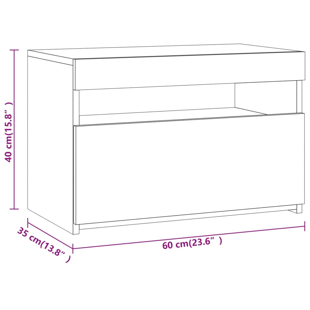 Mesa de cabeceira c/ LEDs 60x35x40 cm cinzento sonoma