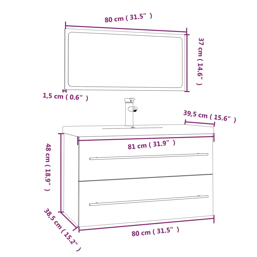 3 pcs conjunto de móveis de casa de banho branco brilhante