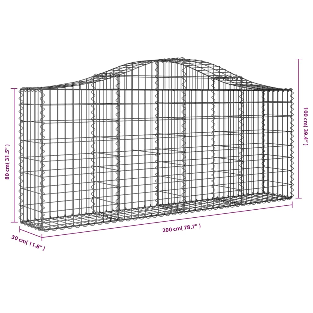 Cesto gabião arqueado 200x30x80/100 cm ferro galvanizado