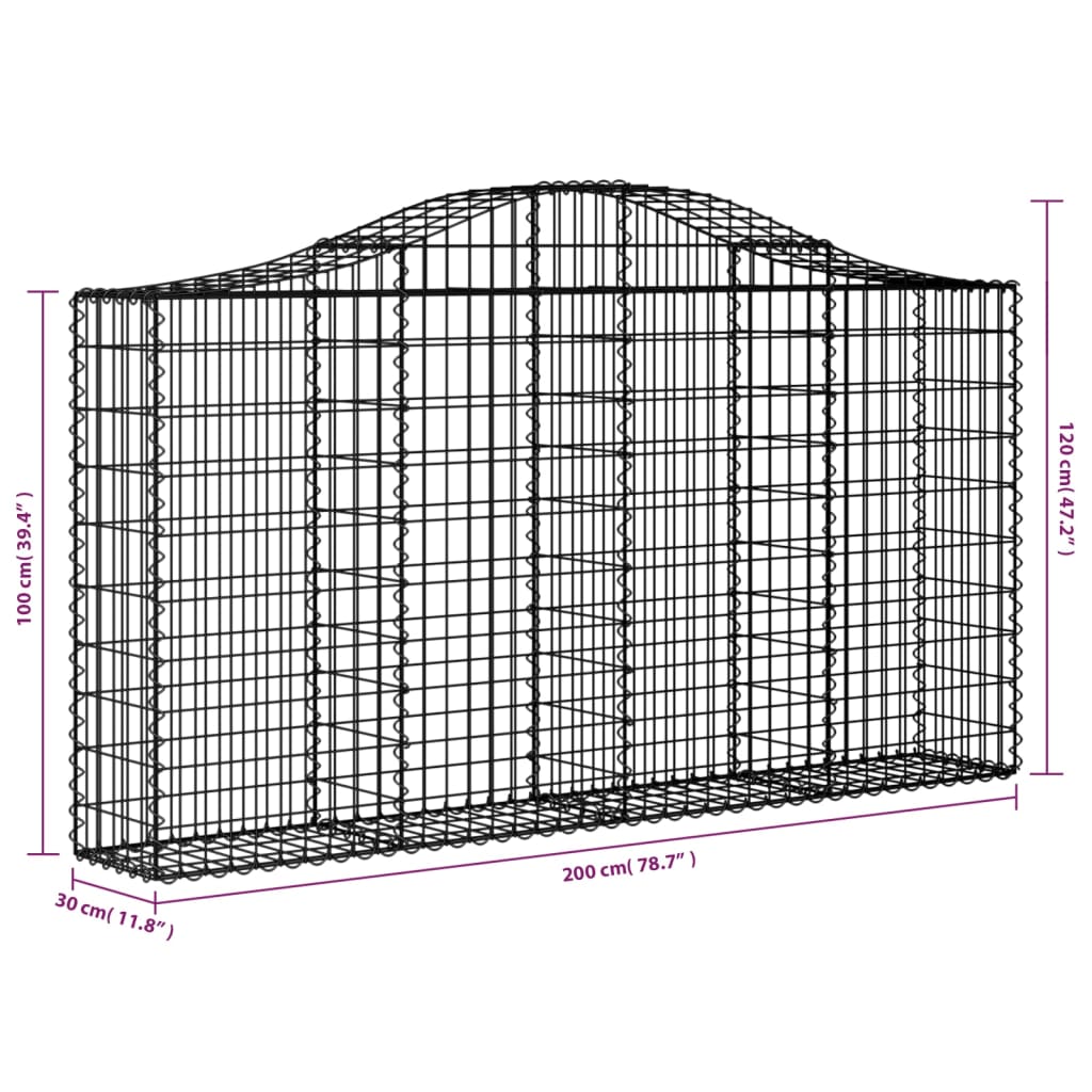 Cesto gabião arqueado 200x30x100/120 cm ferro galvanizado