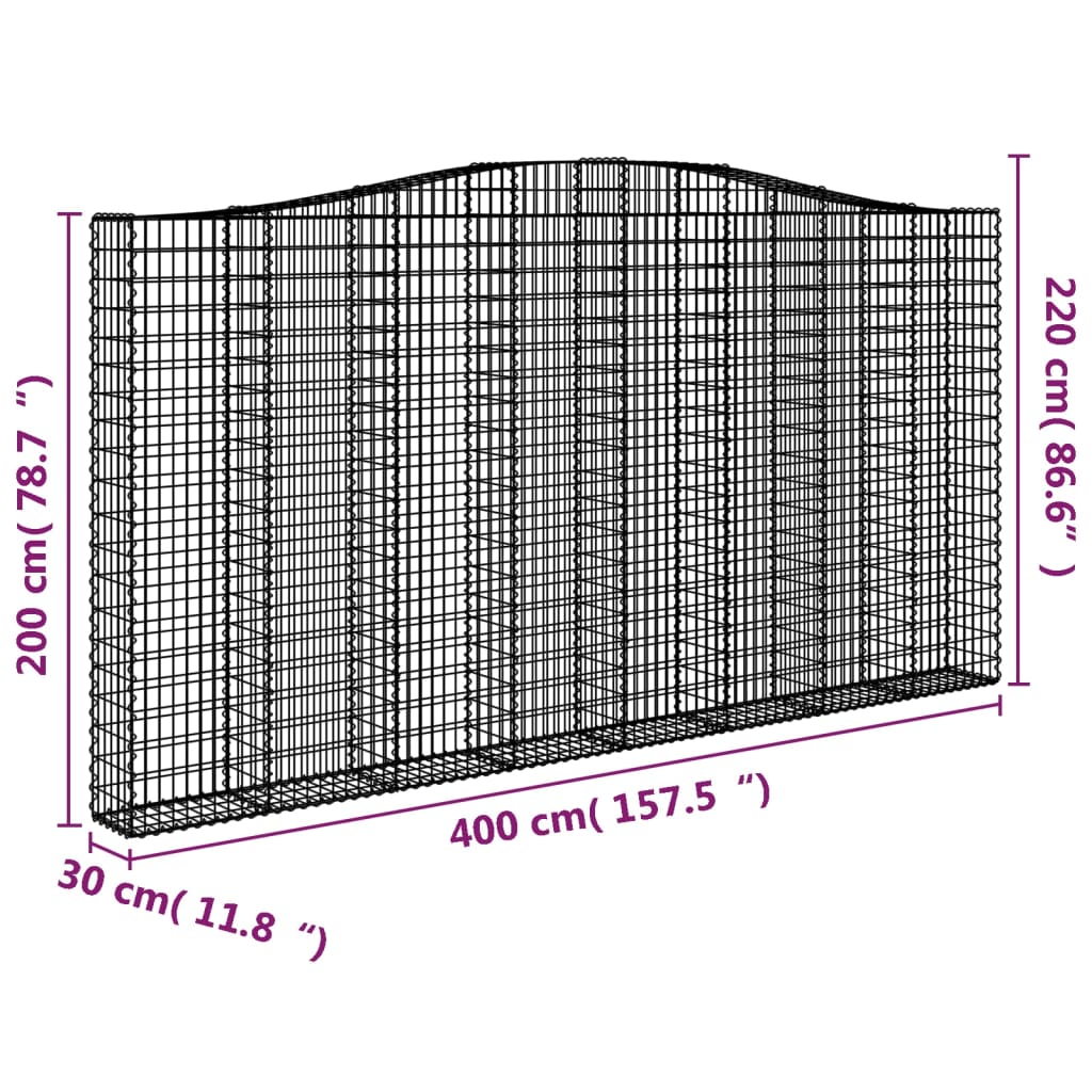 Cesto gabião arqueado 400x30x200/220 cm ferro galvanizado