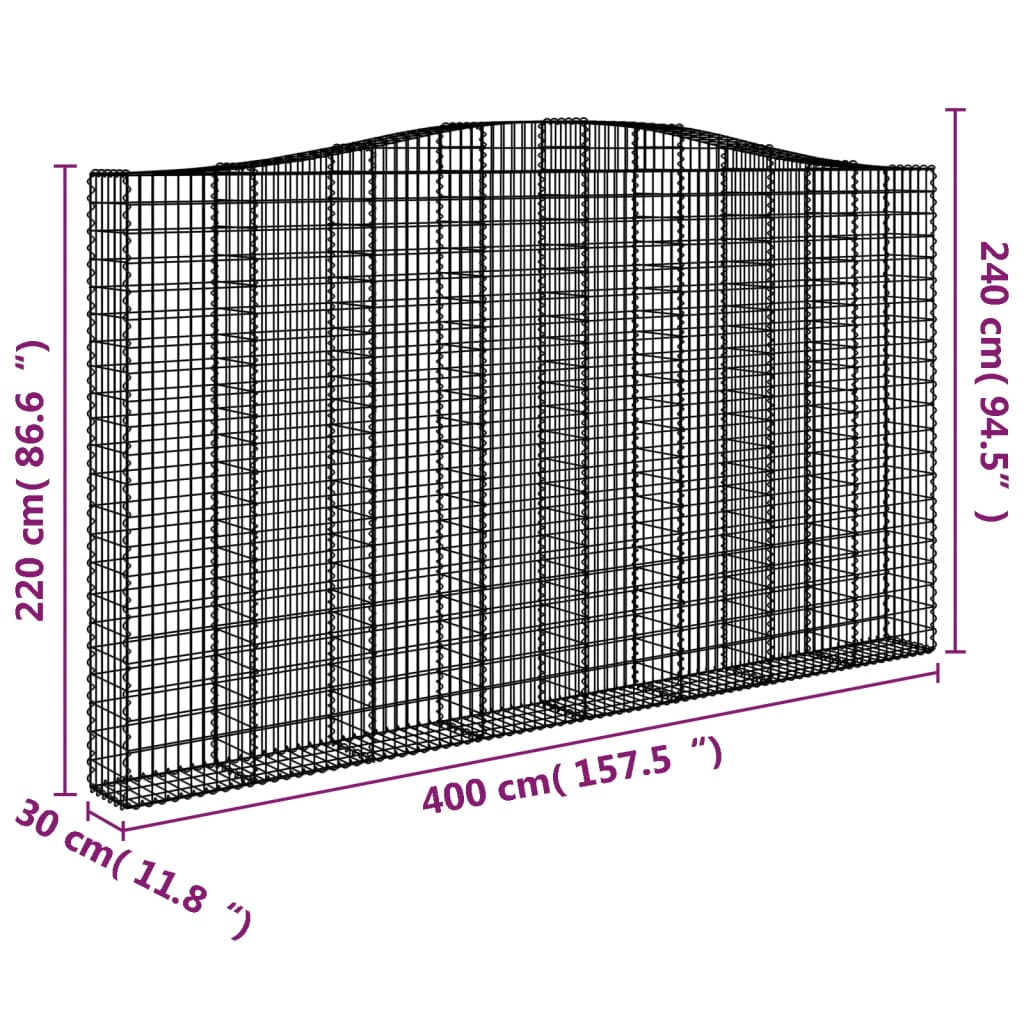 Cesto gabião arqueado 400x30x220/240 cm ferro galvanizado