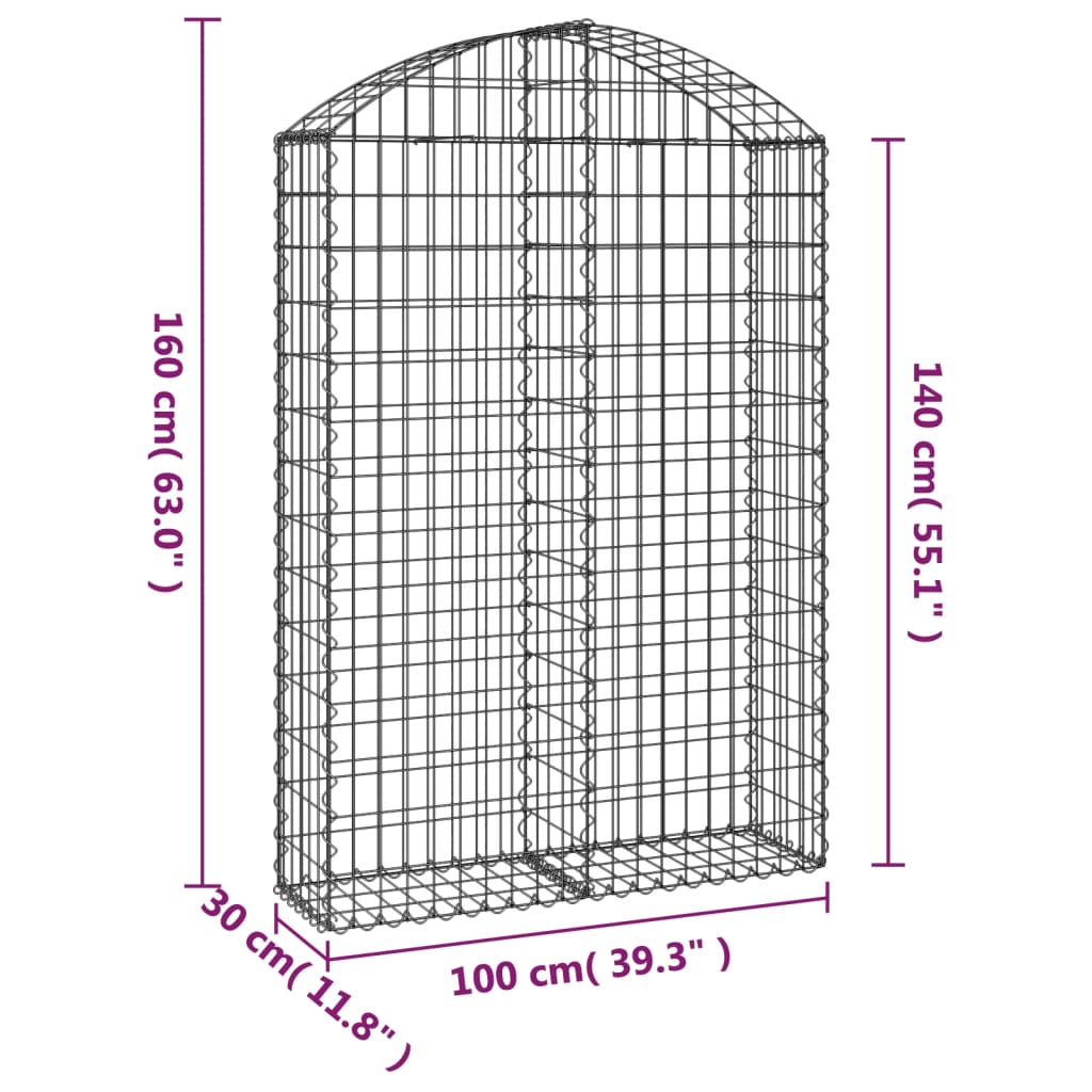 Cesto gabião arqueado 100x30x140/160 cm ferro galvanizado