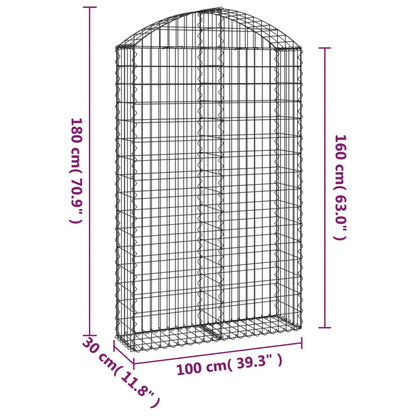 Cesto gabião arqueado 100x30x160/180 cm ferro galvanizado