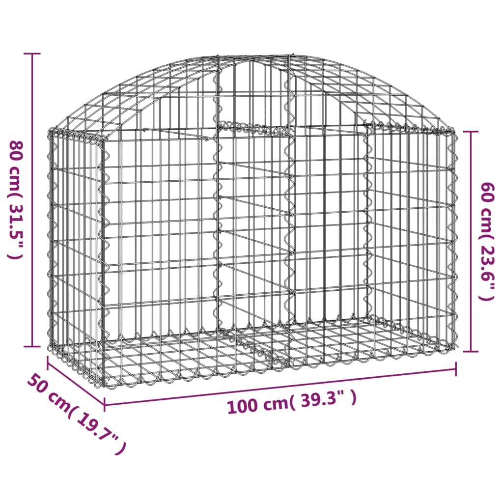 Cesto gabião arqueado 100x50x60/80 cm ferro galvanizado