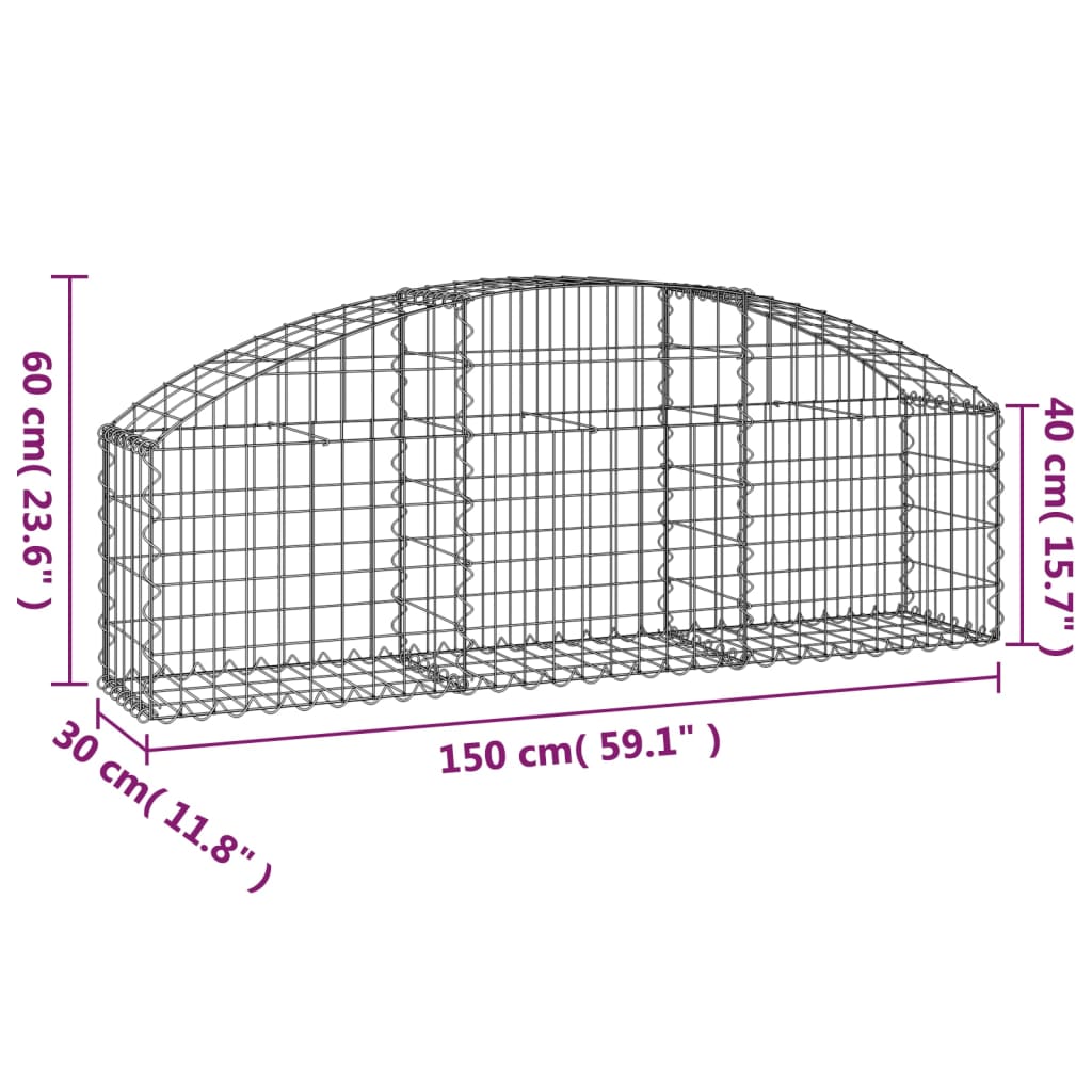 Cesto gabião arqueado 150x30x40/60 cm ferro galvanizado