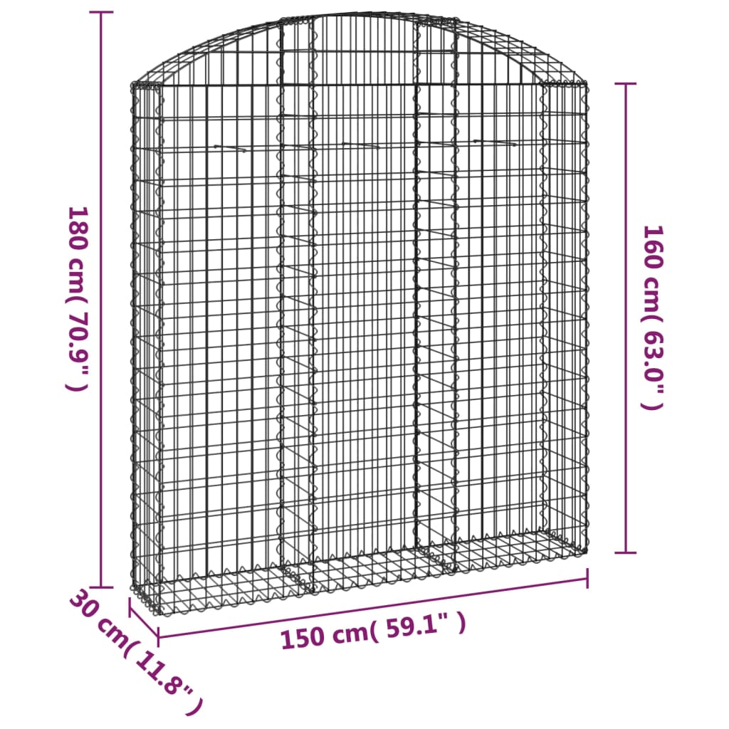 Cesto gabião arqueado 150x30x160/180 cm ferro galvanizado