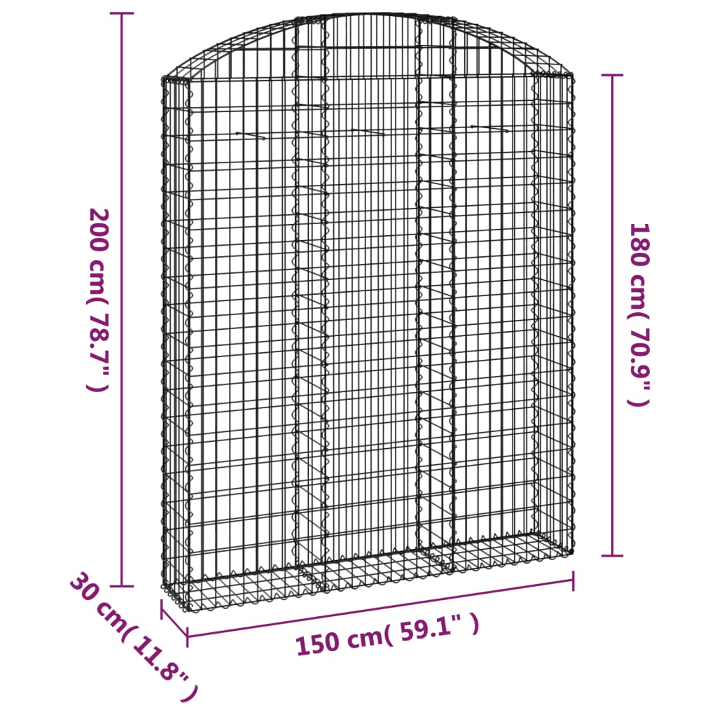 Cesto gabião arqueado 150x30x180/200 cm ferro galvanizado