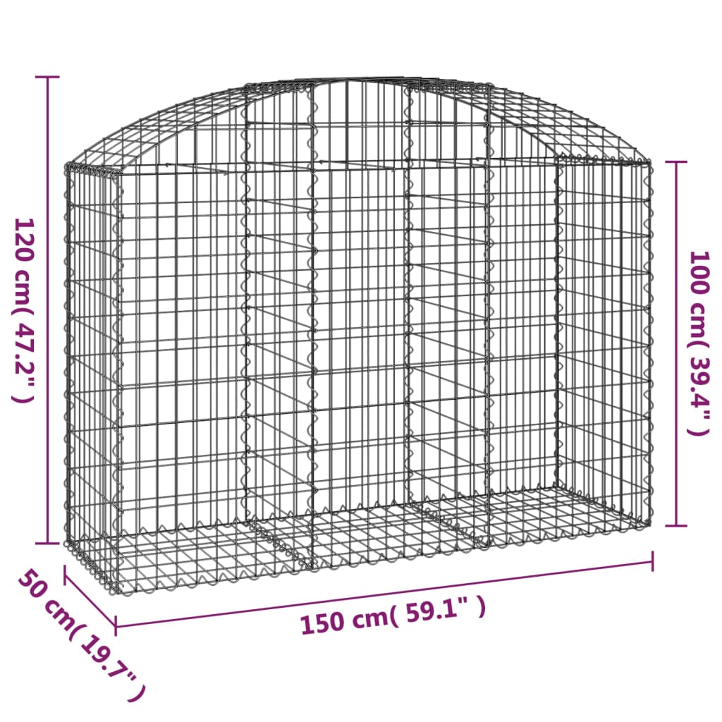 Cesto gabião arqueado 150x50x100/120 cm ferro galvanizado