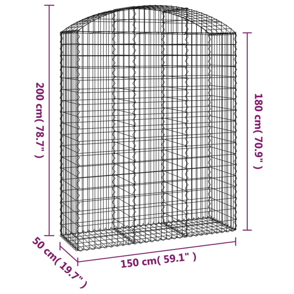 Cesto gabião arqueado 150x50x180/200 cm ferro galvanizado