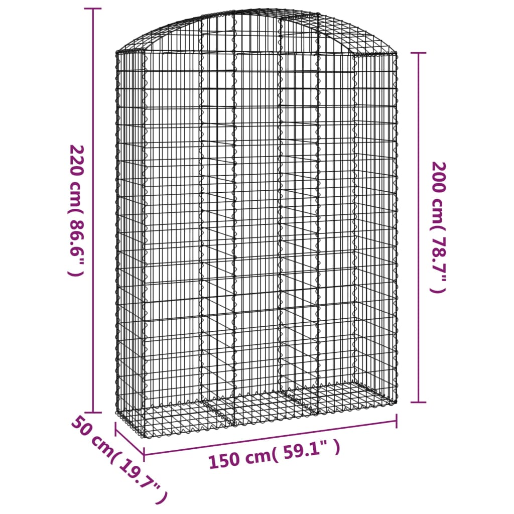 Cesto gabião arqueado 150x50x200/220 cm ferro galvanizado