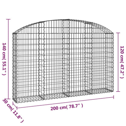 Cesto gabião arqueado 200x30x120/140 cm ferro galvanizado