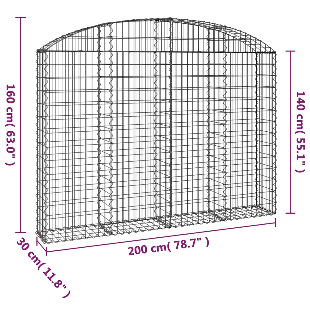 Cesto gabião arqueado 200x30x140/160 cm ferro galvanizado