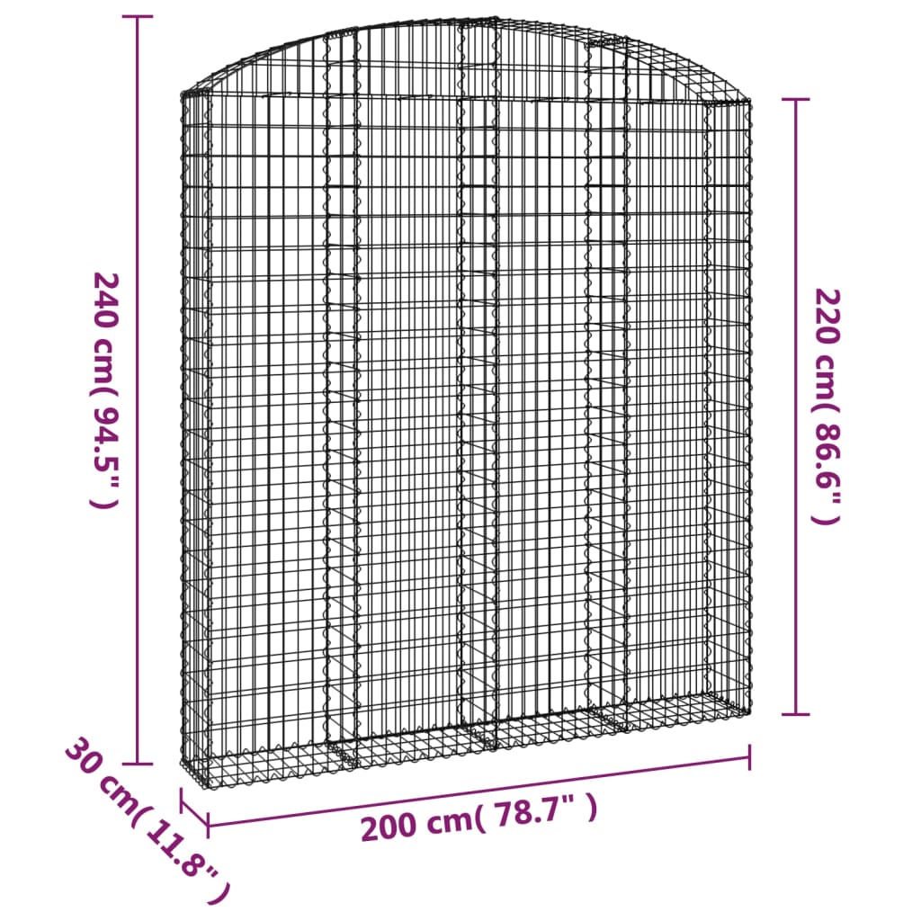 Cesto gabião arqueado 200x30x220/240 cm ferro galvanizado