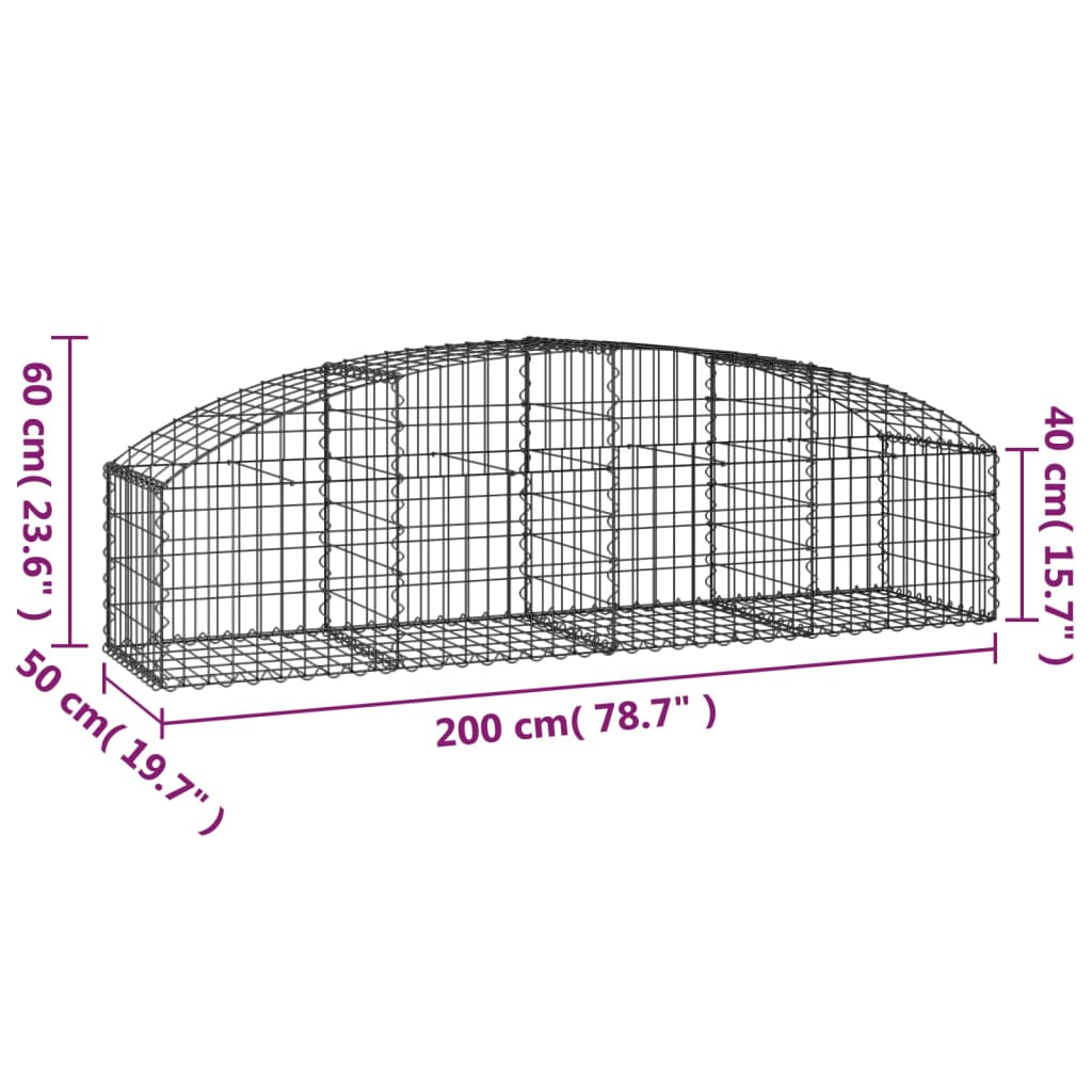 Cesto gabião arqueado 200x50x40/60 cm ferro galvanizado