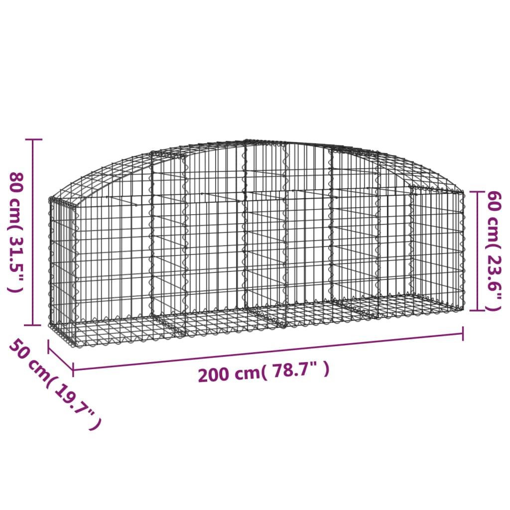 Cesto gabião arqueado 200x50x60/80 cm ferro galvanizado