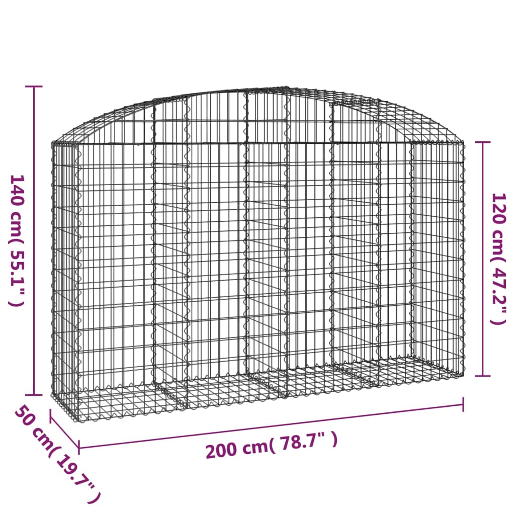 Cesto gabião arqueado 200x50x120/140 cm ferro galvanizado