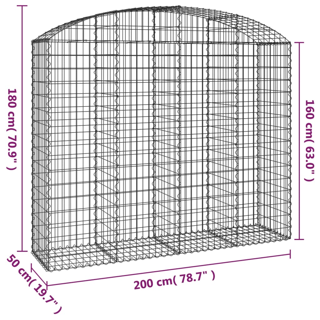 Cesto gabião arqueado 200x50x160/180 cm ferro galvanizado