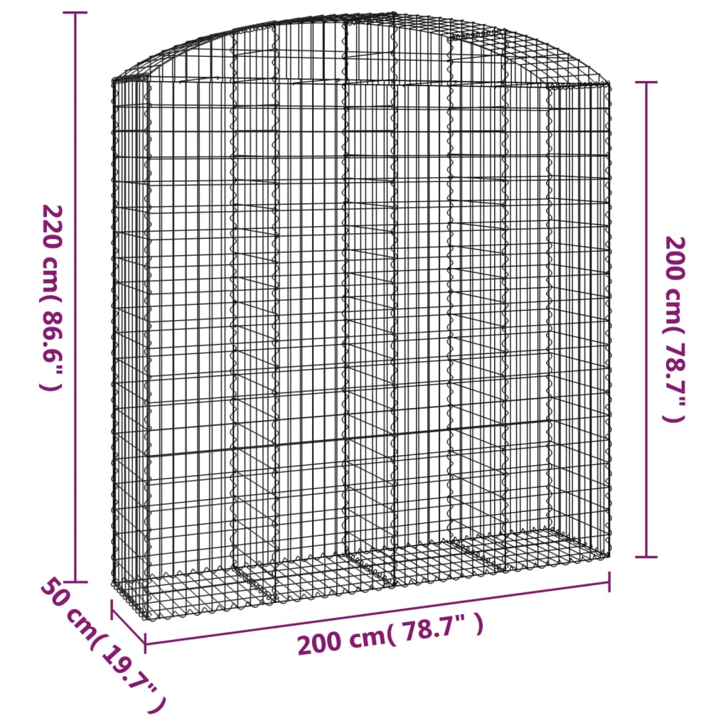 Cesto gabião arqueado 200x50x200/220 cm ferro galvanizado