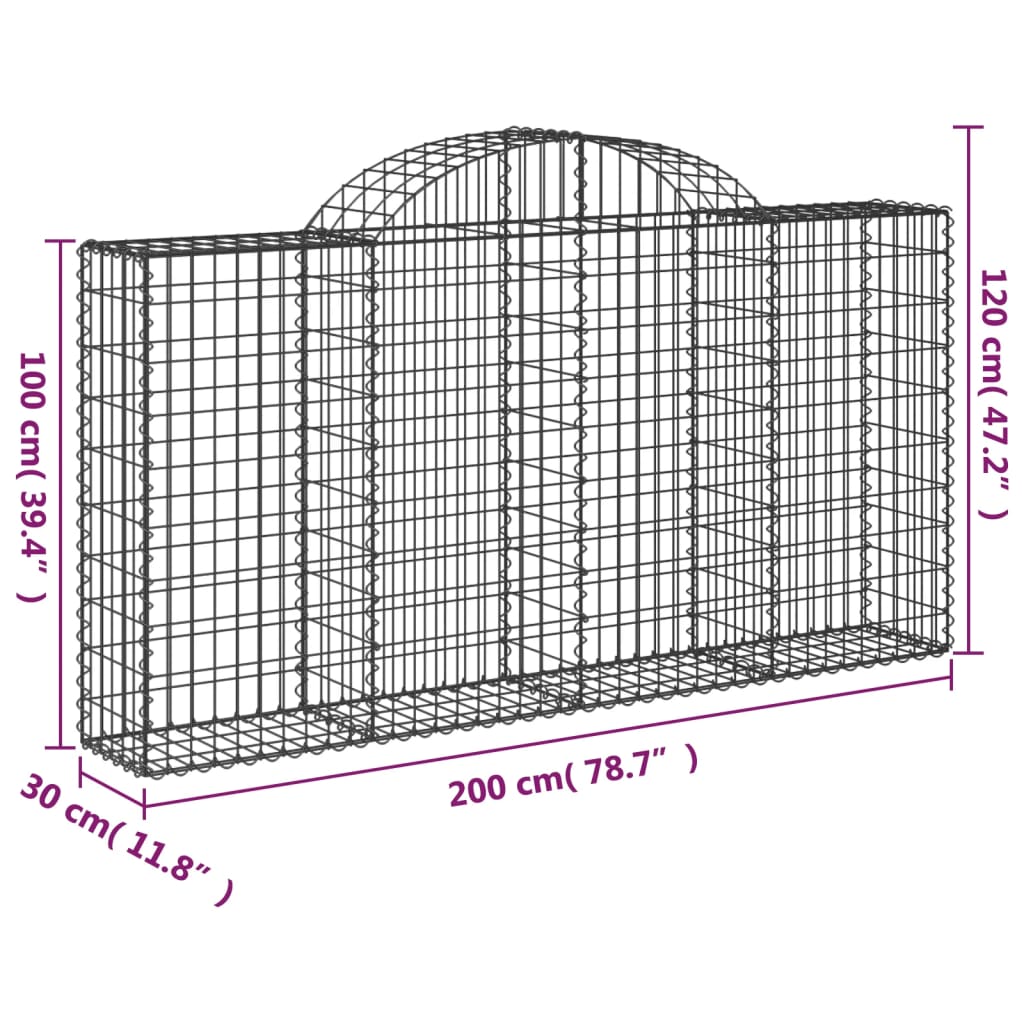 Cesto gabião arqueado 200x30x100/120 cm ferro galvanizado