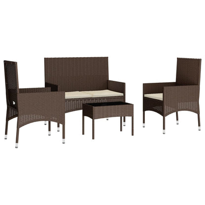 4 pcs conjunto lounge jardim c/ almofadões vime PE castanho