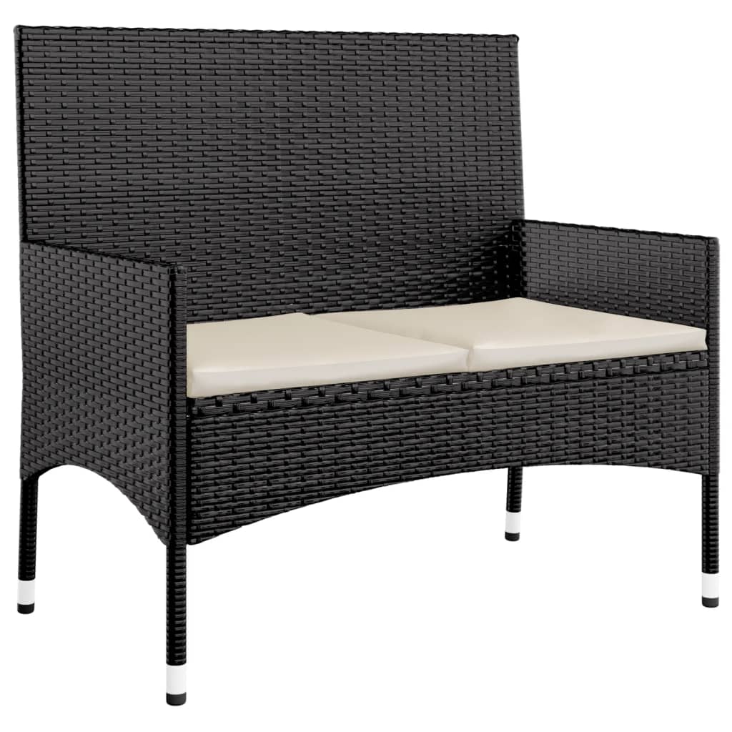 4 pcs conjunto lounge de jardim c/ almofadões vime PE preto