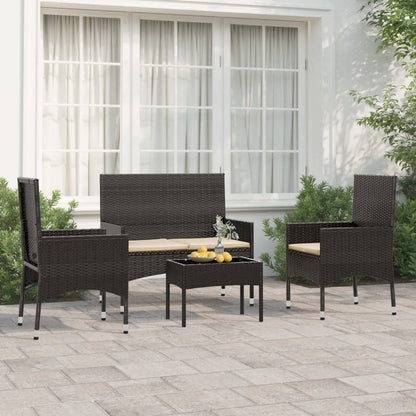 4 pcs conjunto lounge de jardim c/ almofadões vime PE preto