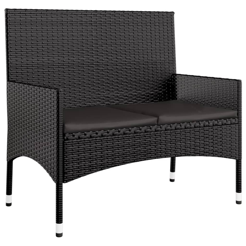 4 pcs conjunto lounge de jardim c/ almofadões vime PE preto