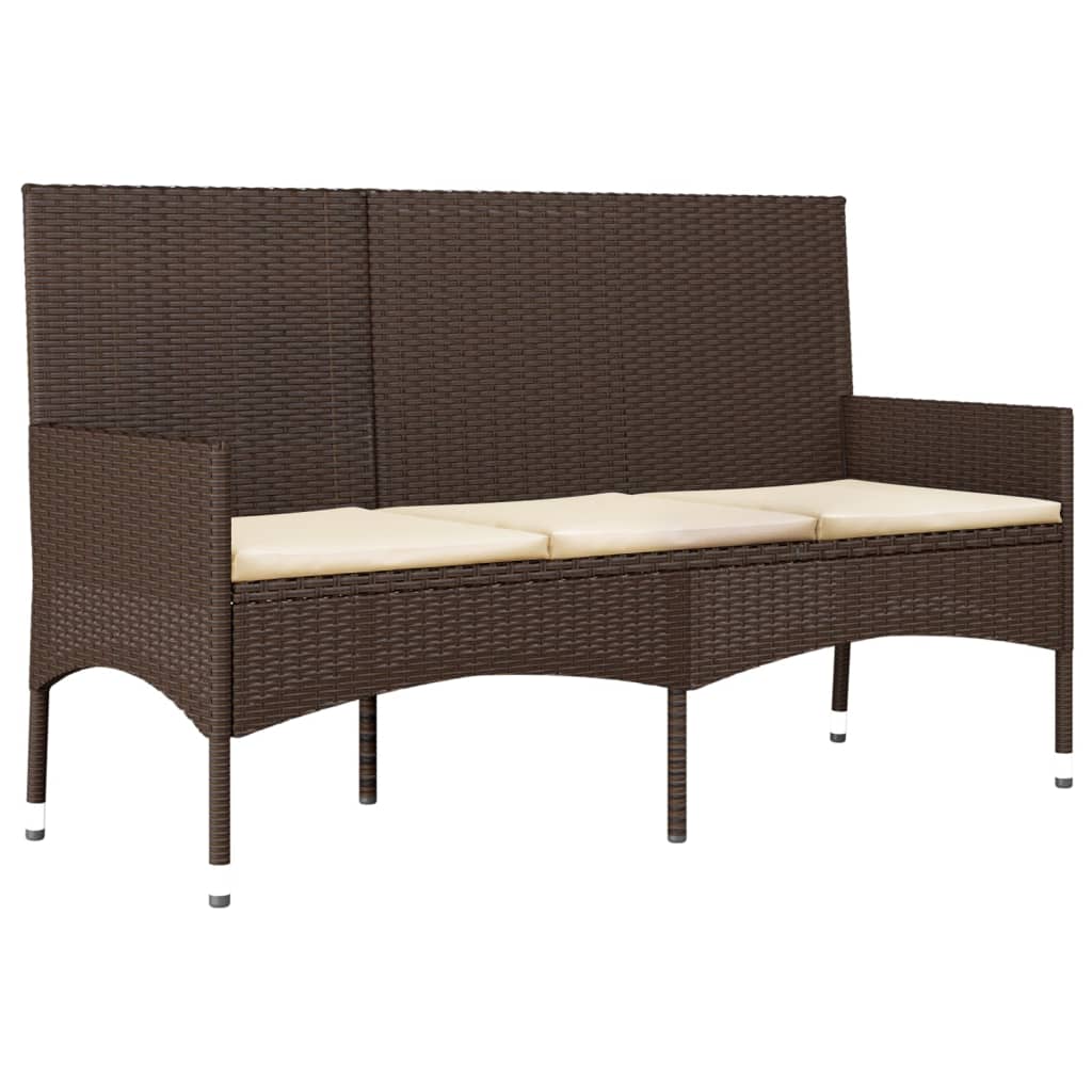 4 pcs conjunto lounge jardim c/ almofadões vime PE castanho