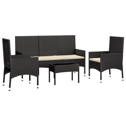 4 pcs conjunto lounge de jardim c/ almofadões vime PE preto