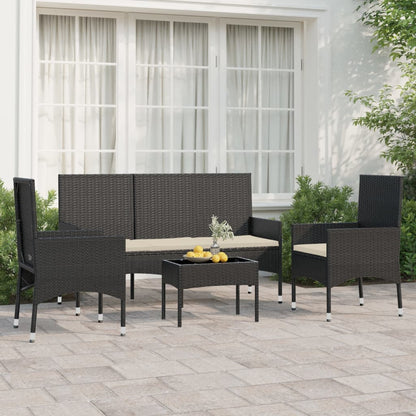 4 pcs conjunto lounge de jardim c/ almofadões vime PE preto