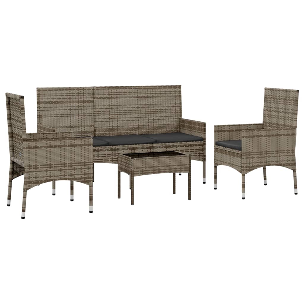 4 pcs conjunto lounge de jardim c/ almofadões vime PE cinzento