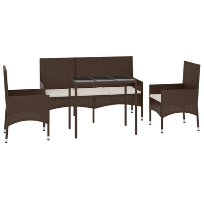 4 pcs conjunto lounge jardim c/ almofadões vime PE castanho