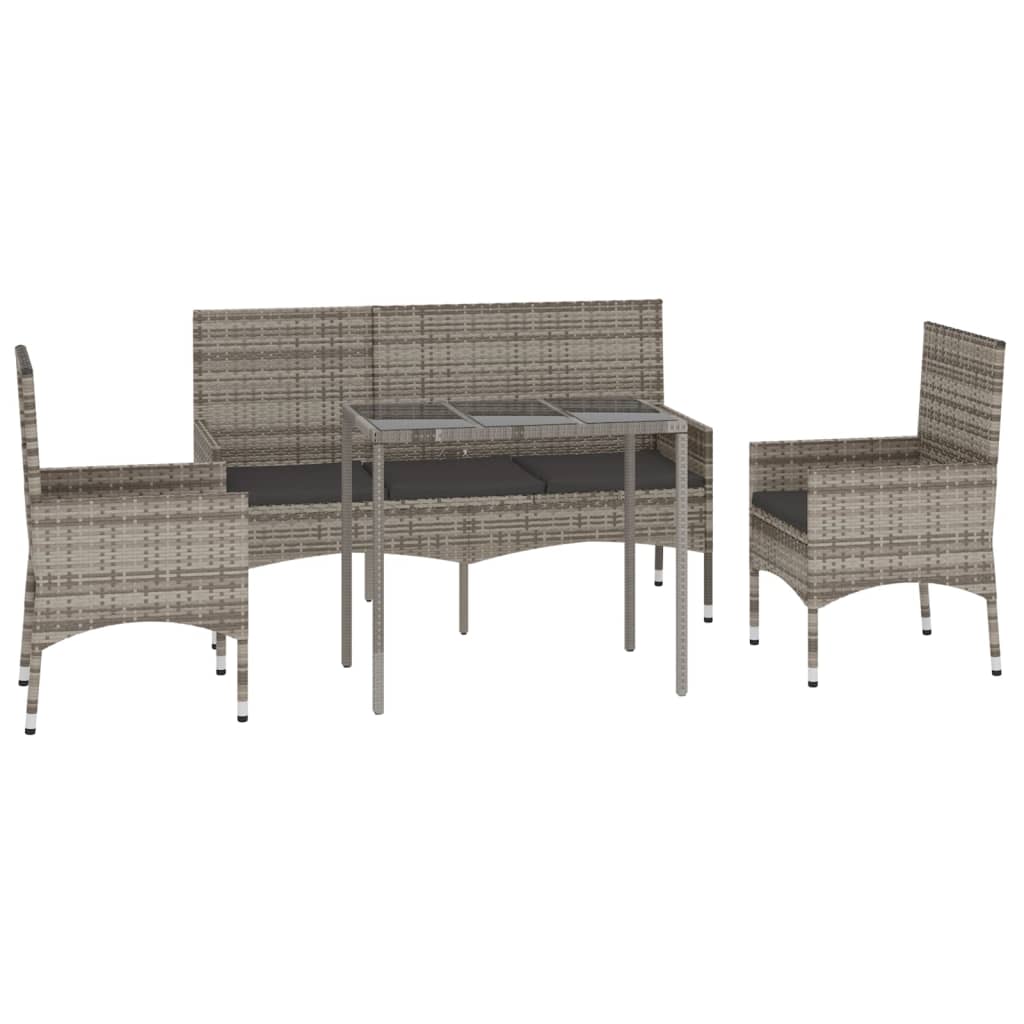 4 pcs conjunto lounge de jardim c/ almofadões vime PE cinzento