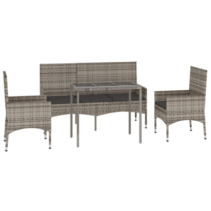 4 pcs conjunto lounge de jardim c/ almofadões vime PE cinzento