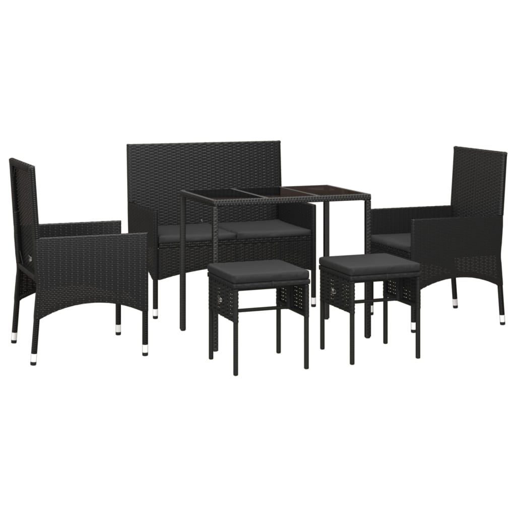 6 pcs conjunto lounge de jardim c/ almofadões vime PE preto