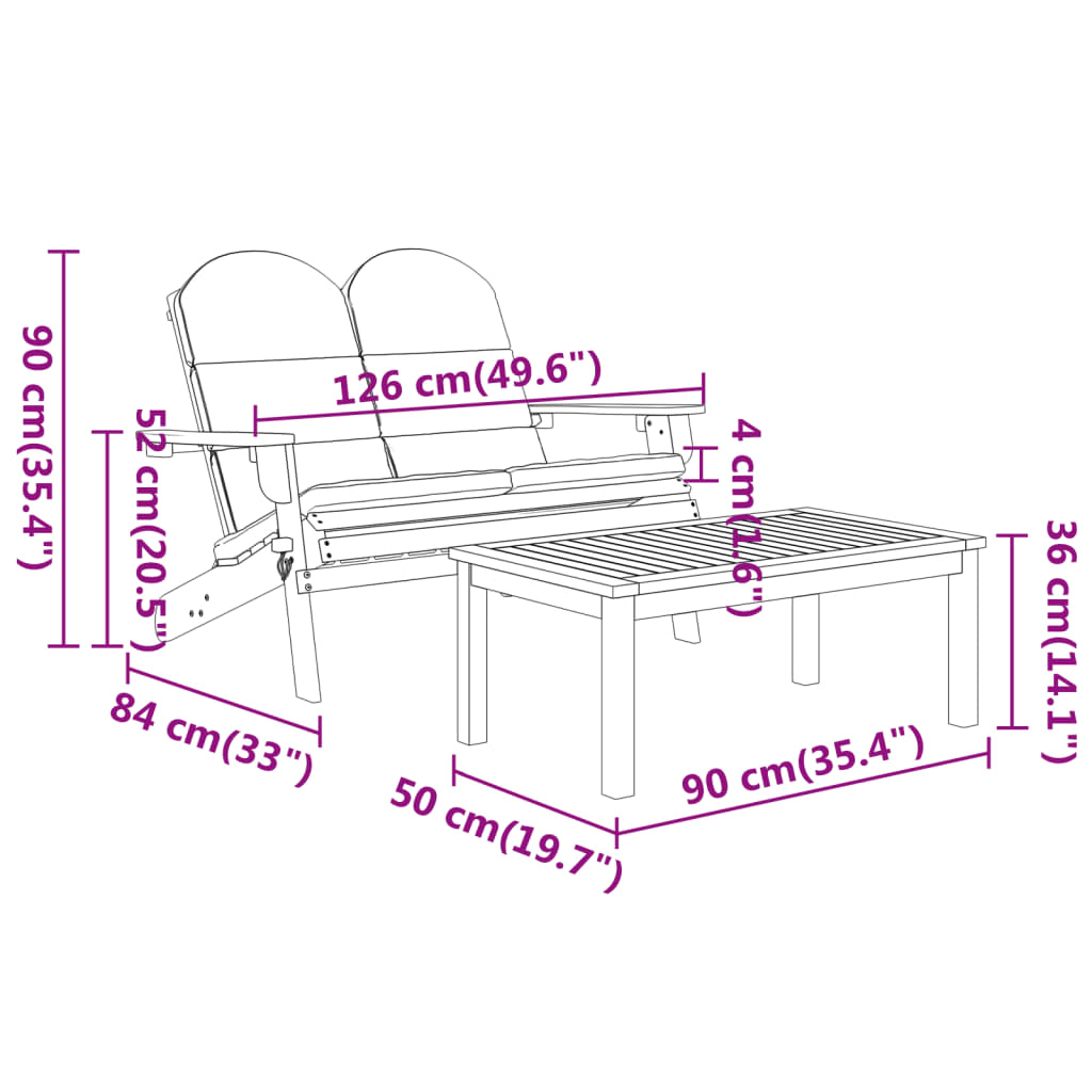 4 pcs conjunto lounge de jardim Adirondack acácia maciça