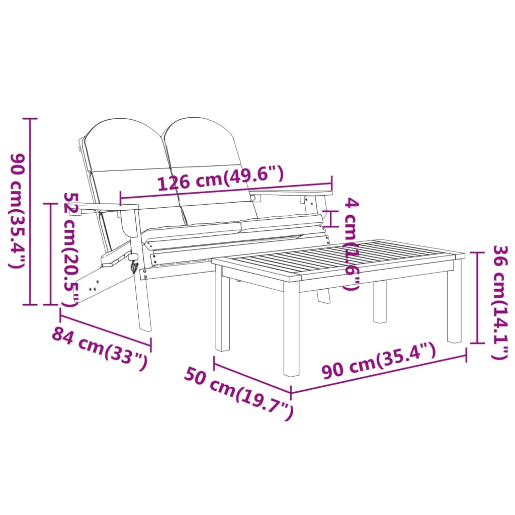 5 pcs conjunto lounge jardim Adirondack madeira acácia maciça