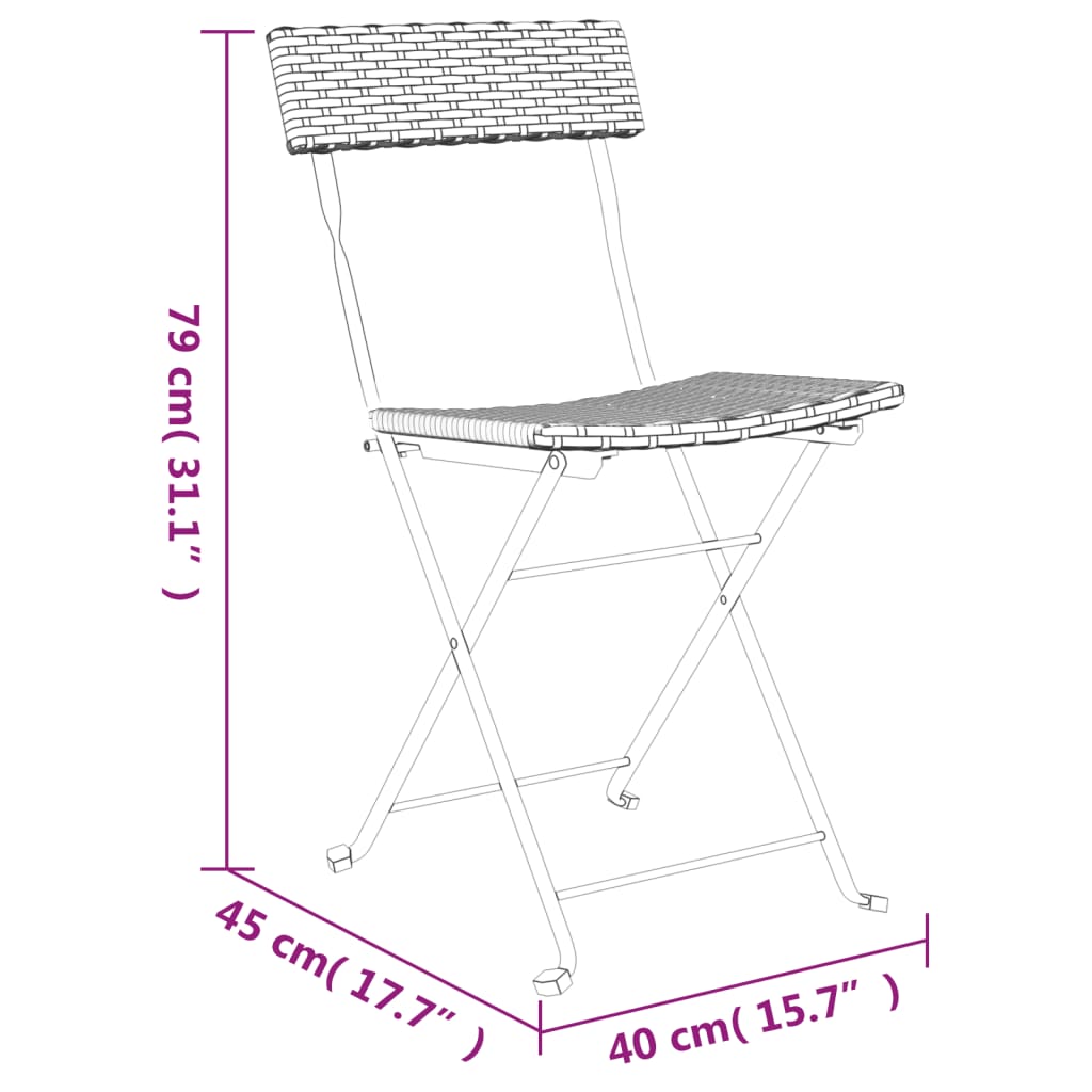 Cadeiras de bistrô dobráveis 4 pcs vime PE e aço cinzento