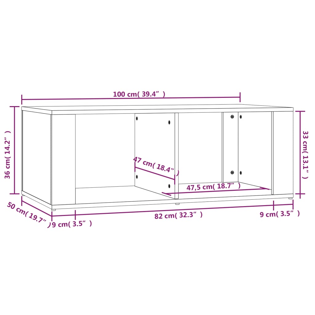 Mesa de centro 100x50x36 cm derivados madeira branco brilhante