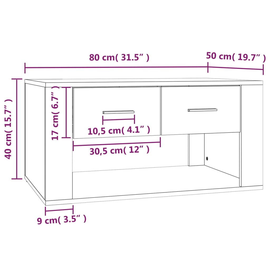 Mesa de centro 80x50x40 cm derivados de madeira branco