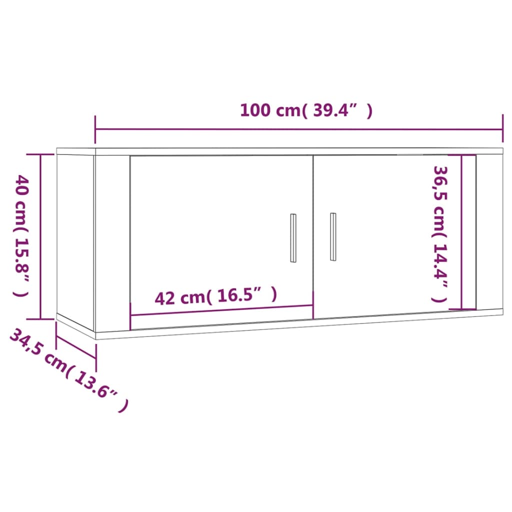 Móvel de TV de parede 100x34,5x40 cm branco brilhante