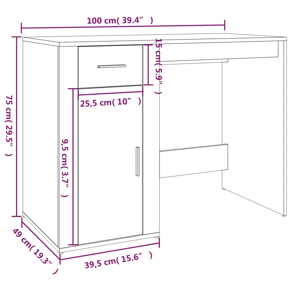 Secretária Flix com 1 Gaveta e 1 Porta de 100 cm - Preto - Design Nórdico