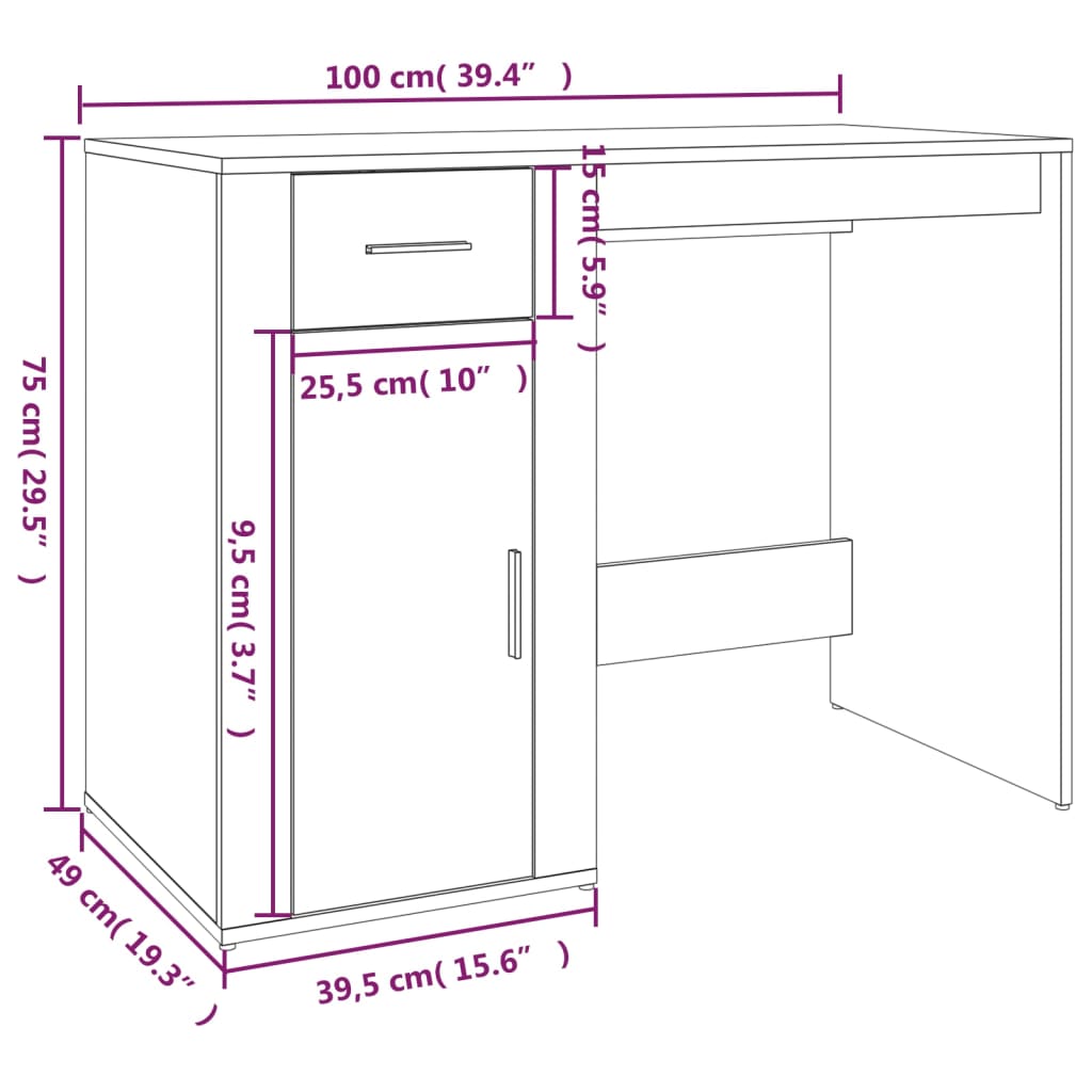 Secretária Flix com 1 Gaveta e 1 Porta de 100 cm - Branco Brilhante - Design Nórdico