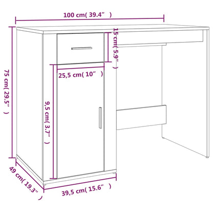 Secretária Flix com 1 Gaveta e 1 Porta de 100 cm - Cinzento Cimento - Design Nórdico