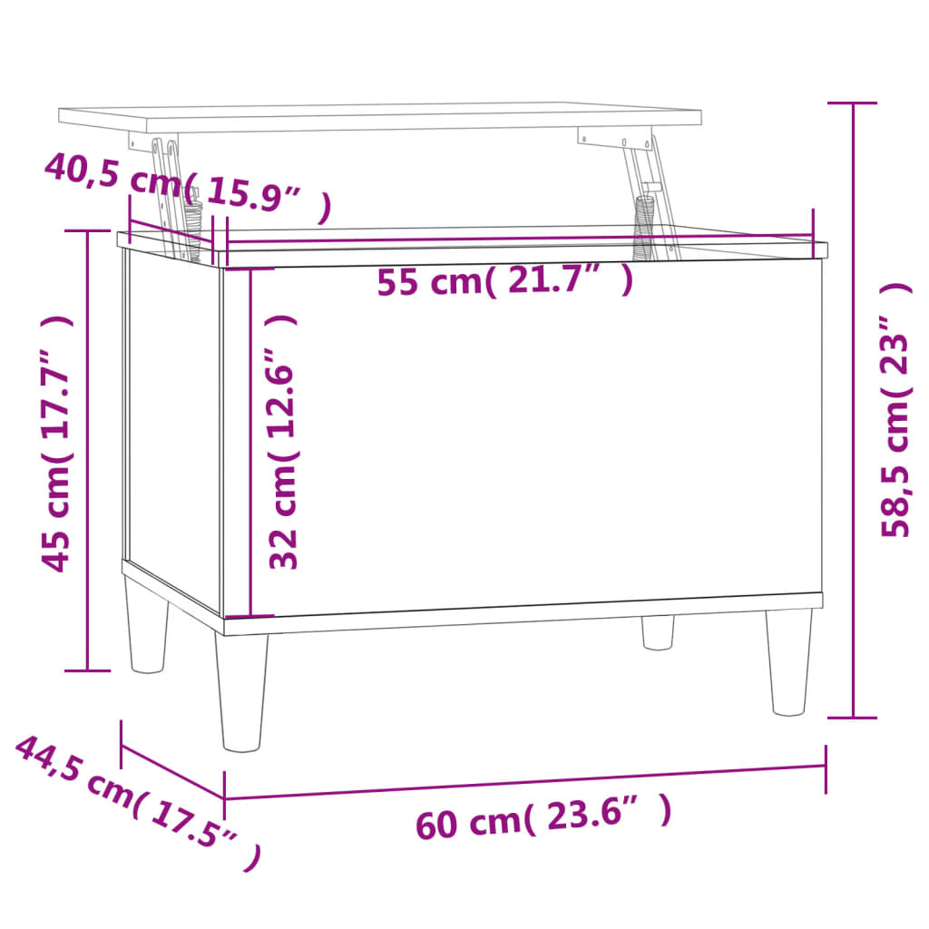 Mesa centro 60x44,5x45 cm derivados de madeira branco brilhante